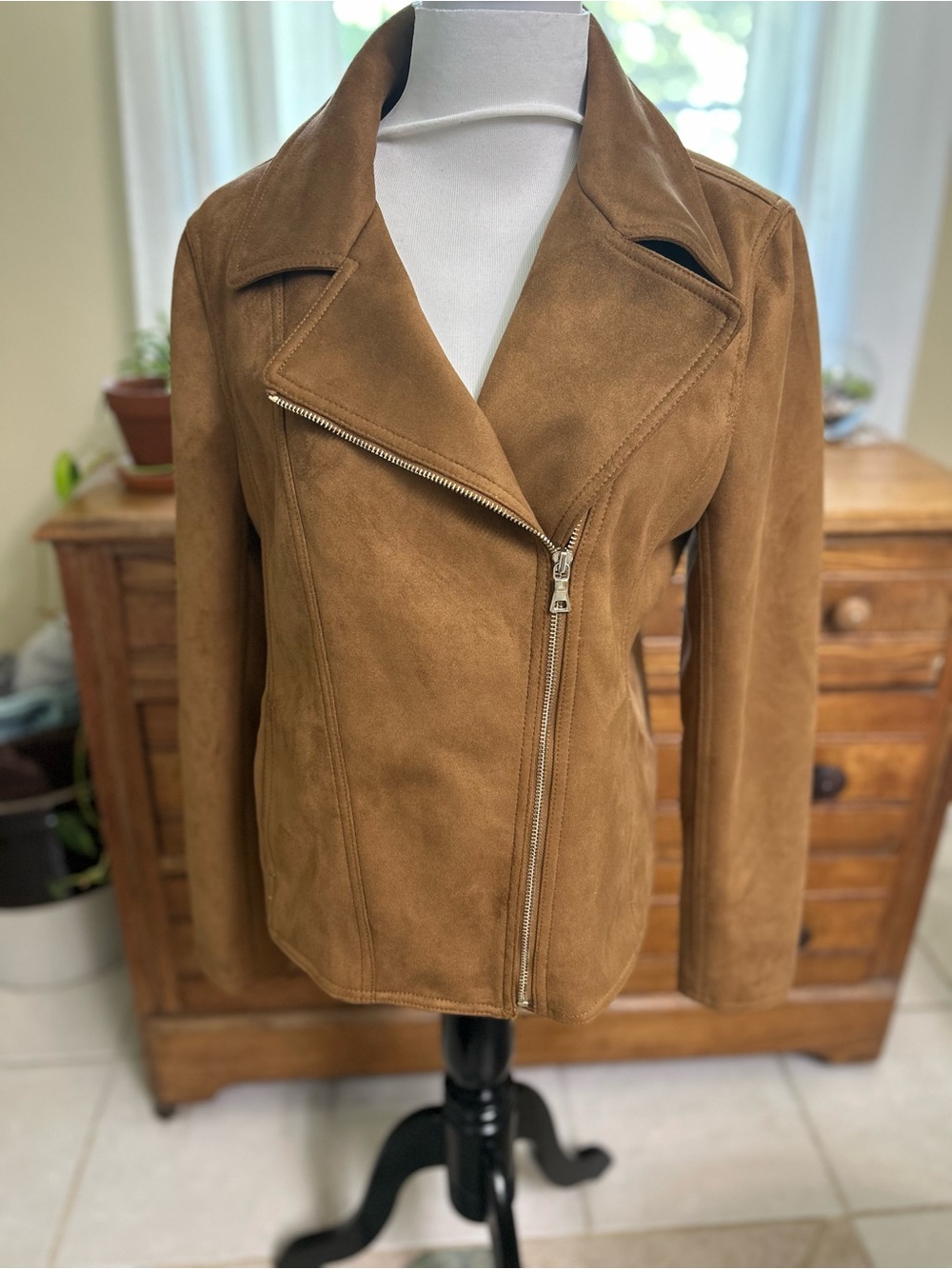 Ann Taylor Women’s Brown Faux Suede Asymmetric Zip Motorcycle Jacket Size M